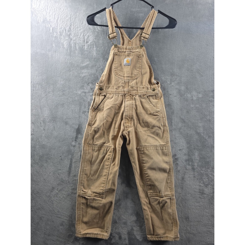 Vintage Carhartt Kids Canvas Double Knee Coverall Y 11 Tan Waist 25 Inseam 18